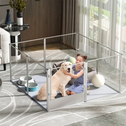 52'' Acrylic Dog Playpen for Indoor 8 Panels Pet Exercise Fence Crate with Pad