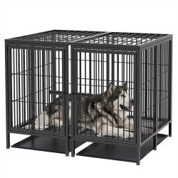 52" Heavy Duty Double Dog Cage Strong Metal Pet Crate Kennel w/ Latches & 2 Tray