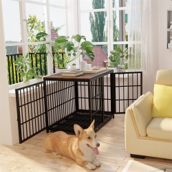 Large Wooden Dog Kennel House Strong Metal Pet Cage Crate Tray Furniture Indoor