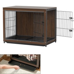 End Table Dog Crate Double Door Wood Pet Kennel with Floor Tray Indoor Dog House