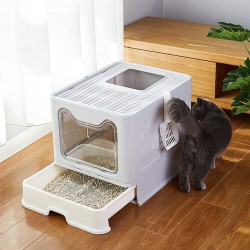 L No Smell Large Cat Litter Box Enclosed Cat Potty Foldable Top Entry Cat Toilet