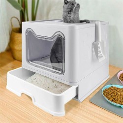 Easy-Cleaning Hooded Cat Litter Box Enclosed Large Kitty Toilet Box Tray Refills