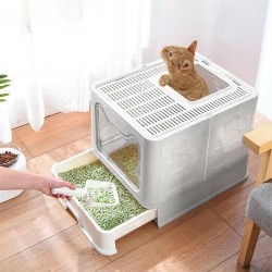 Removable Enclosed Drawer Large Jumbo Cat Litter Box Toilet With Scoop Dual Door