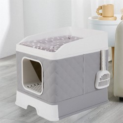 Foldable Cat Litter Box Anti-splashing Kitty Potty Toilet Cat Bed w Drawer Scoop