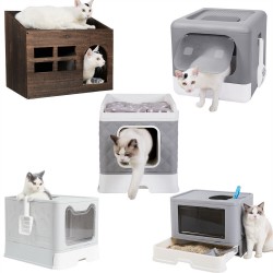 Cat Litter Box Kit Large Foldable Kitty Toilet with Lid Anti-splash Easy Clean