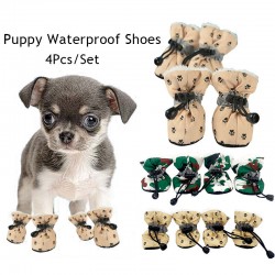 4pcs/set Waterproof Winter Warm Pet Dog Shoes Anti-slip Rain Snow Boots Puppy